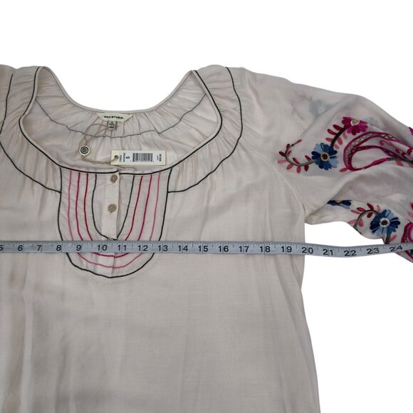 Max Studio Womens Embroidered Sleeve Boho Peasant Blouse SZ S 100% Rayon Beige - Picture 6 of 11